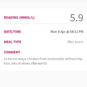 Second McDonald's blood sugar reading